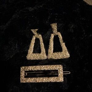 SHOPBOP gold tone textured earrings door knocker retro inspired plus barrette